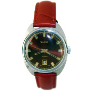 Часы Слава "Бордовые" в хромированном корпусе